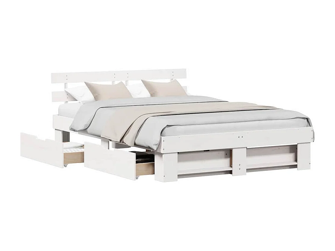 Estructura de cama con cajón Blanco 140 x 200 cm Madera maciza de pino