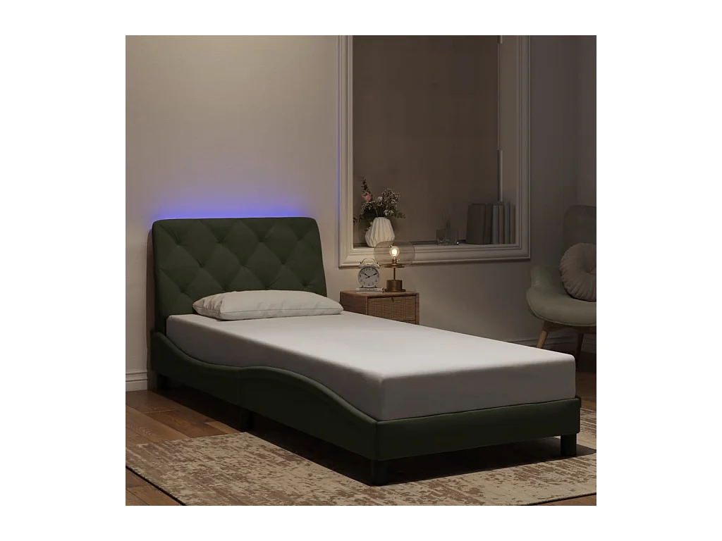 Cadre de lit avec LED sans matelas gris clair 90x190 cm velours