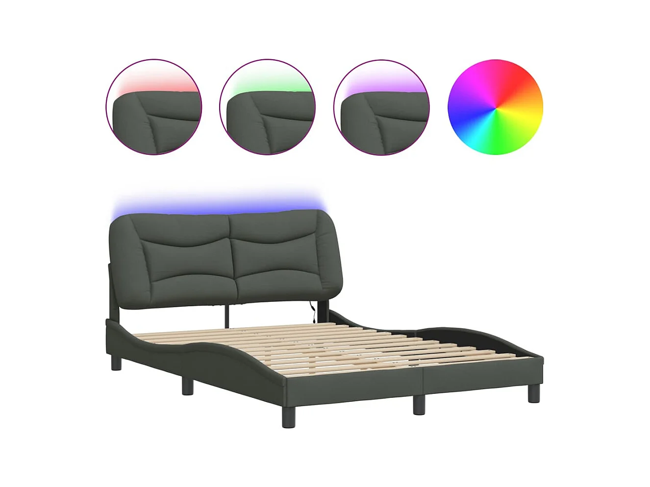 Bedframe met LED zonder matras donkergrijs 140x190 cm stof