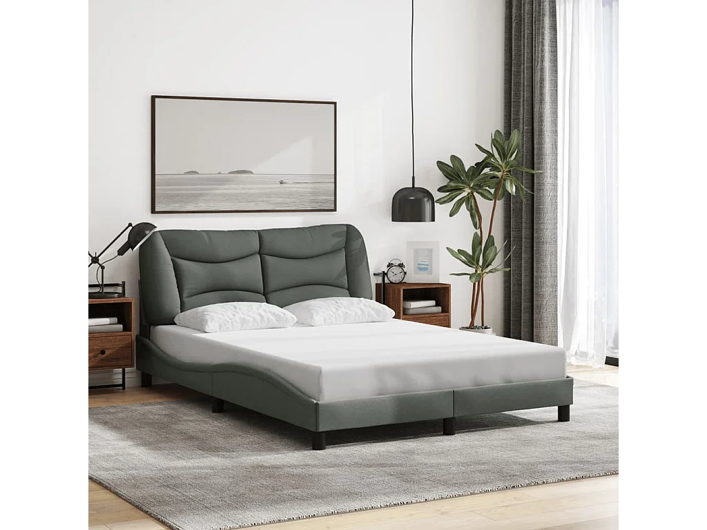 Struttura letto con LED senza materasso tessuto grigio scuro 140x190 cm