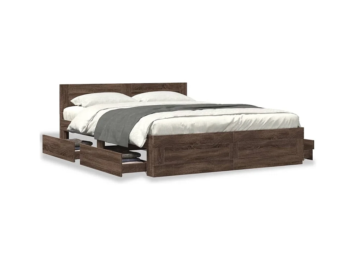 Bedframe hoofdbord zonder matras bruin eiken 160x200 cm