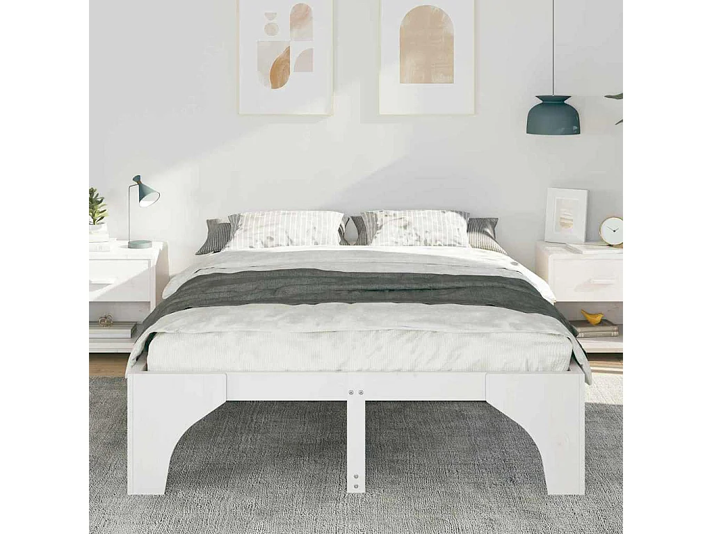 Verhoogd bedframe Wit 160 x 200 cm Massief grenenhout
