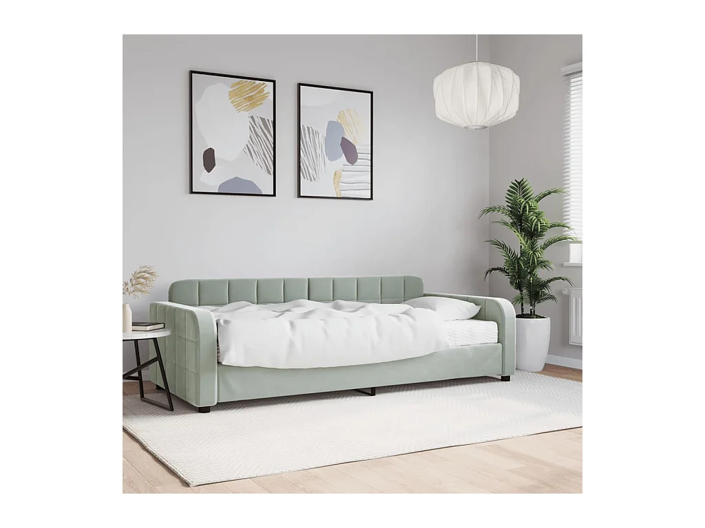 Lit de jour avec matelas gris clair 90x190 cm velours