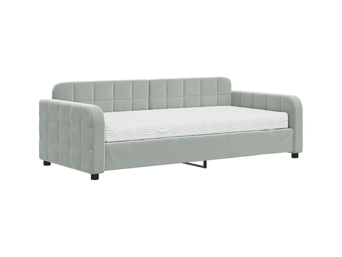 Lit de jour avec matelas gris clair 90x190 cm velours