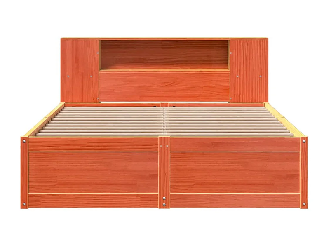 Struttura letto senza materasso, cera marrone, 135x190cm, legno massello di pino