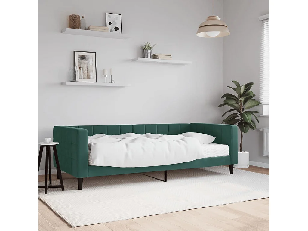 Lit de jour avec matelas vert foncé 90x200 cm velours