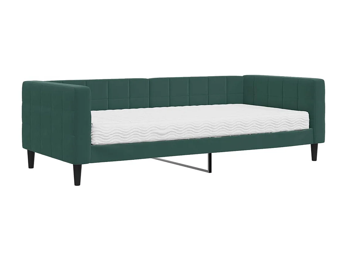 Lit de jour avec matelas vert foncé 90x200 cm velours