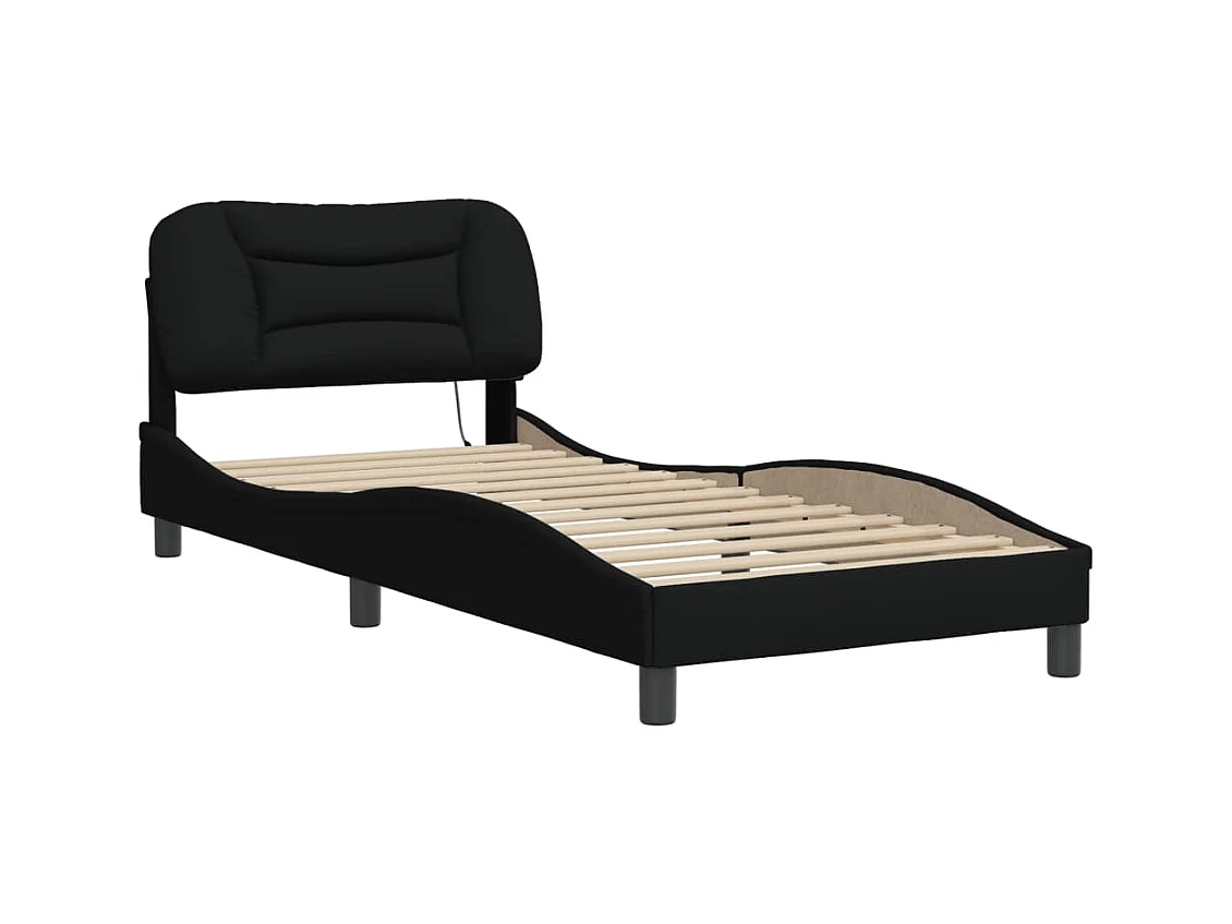 Struttura letto con LED senza materasso tessuto nero 90x200 cm