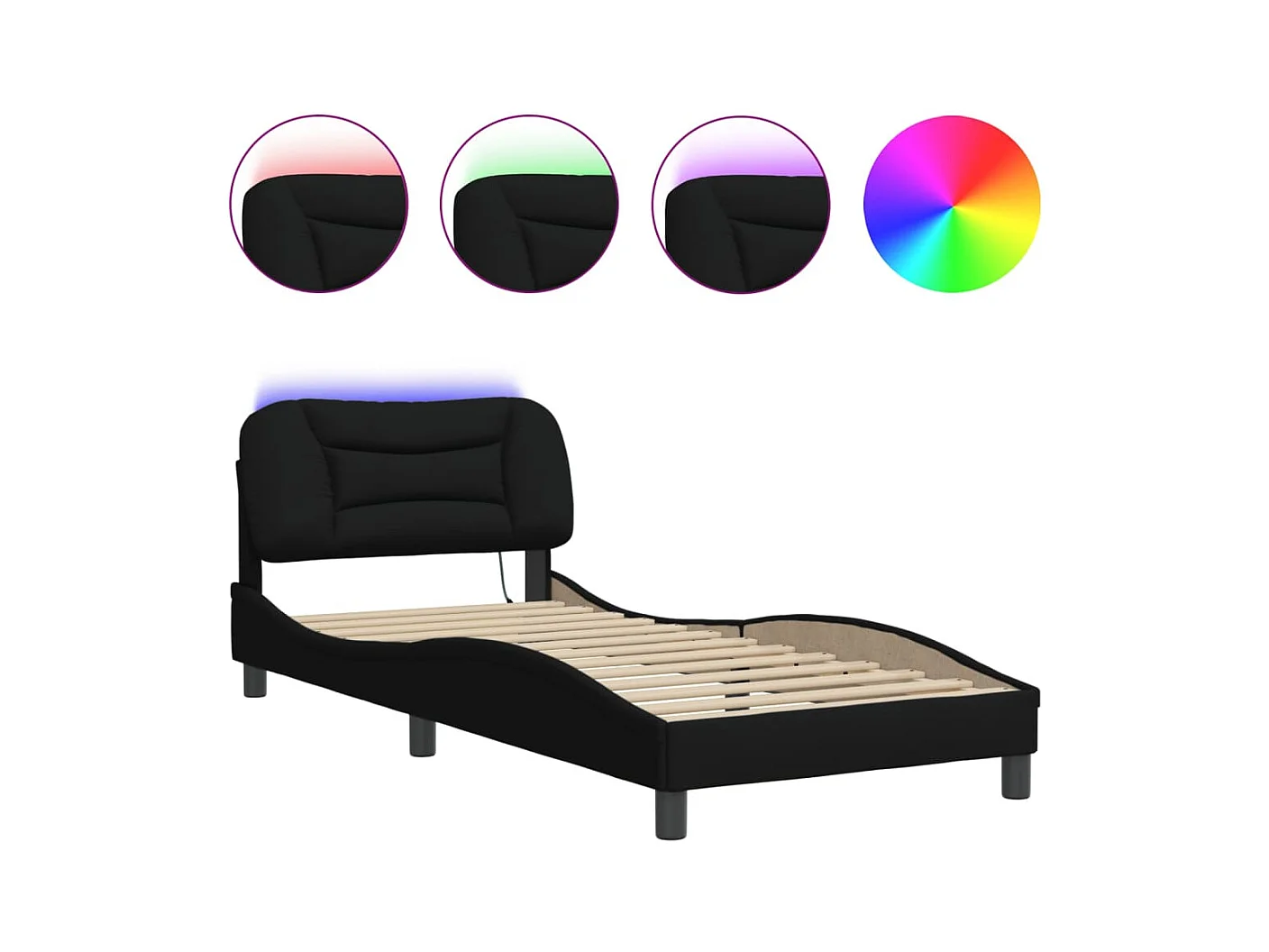 Struttura letto con LED senza materasso tessuto nero 90x200 cm