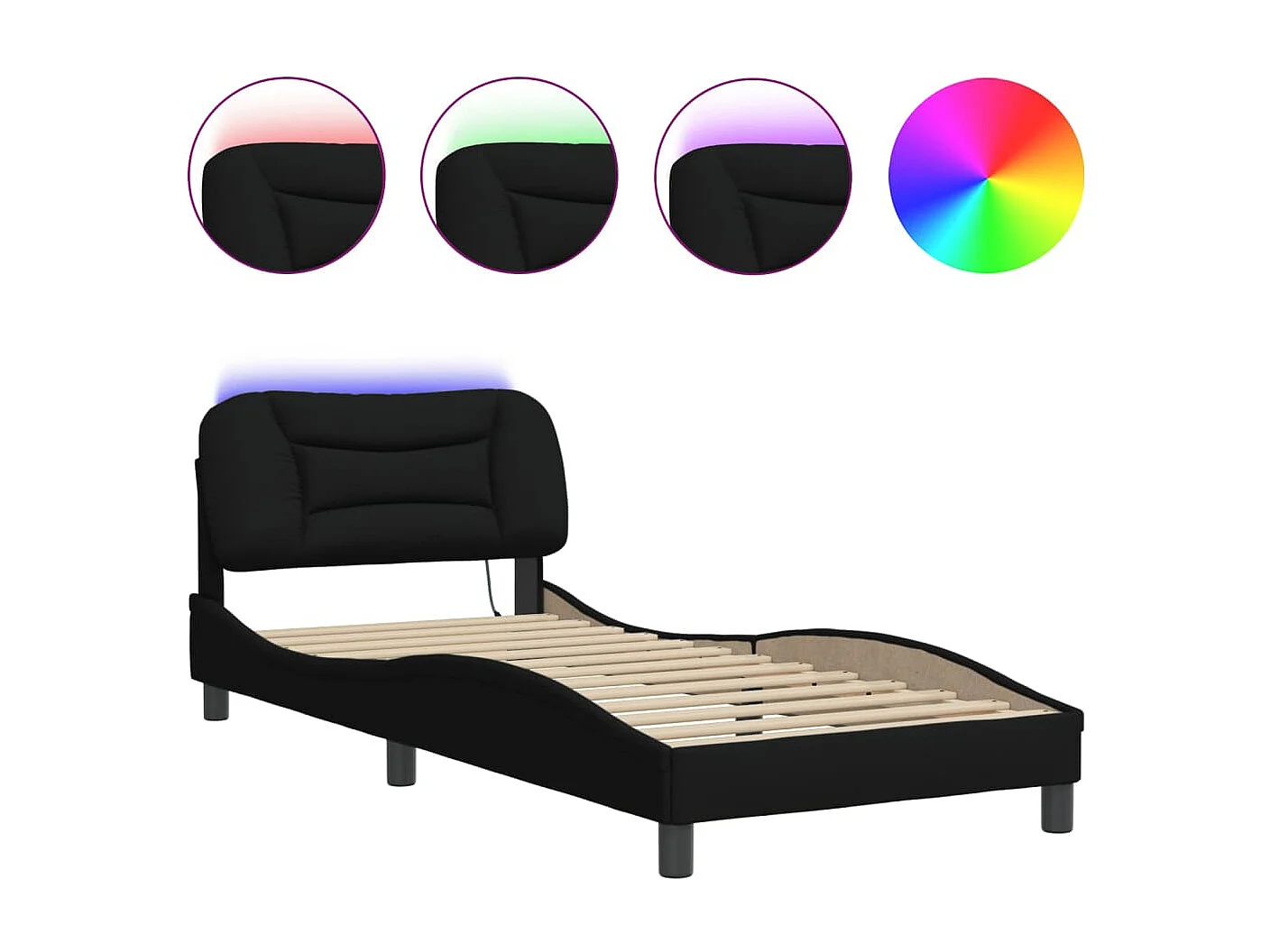 Cadre de lit avec LED sans matelas noir 90x200 cm tissu