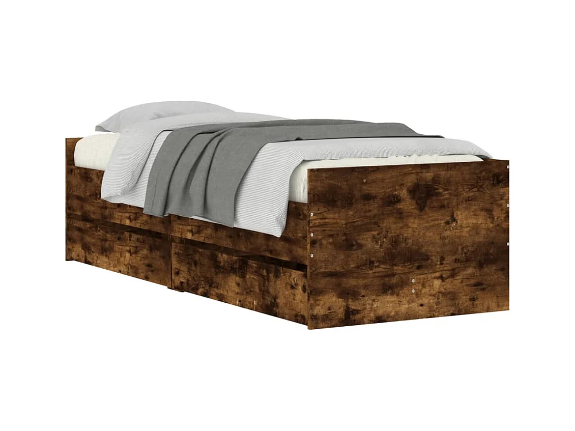 Struttura letto con cassetti senza materasso rovere affumicato 100x200 cm