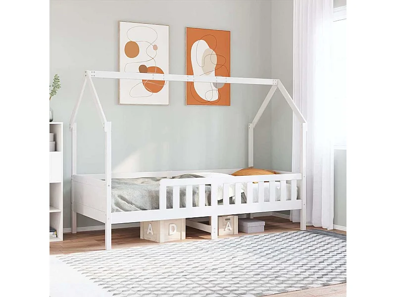 Struttura letto per bambini a forma di casa senza materasso in pino