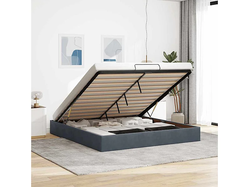 Ottomaanse bedframe met donkergrijze matras 180x200 cm fluweel