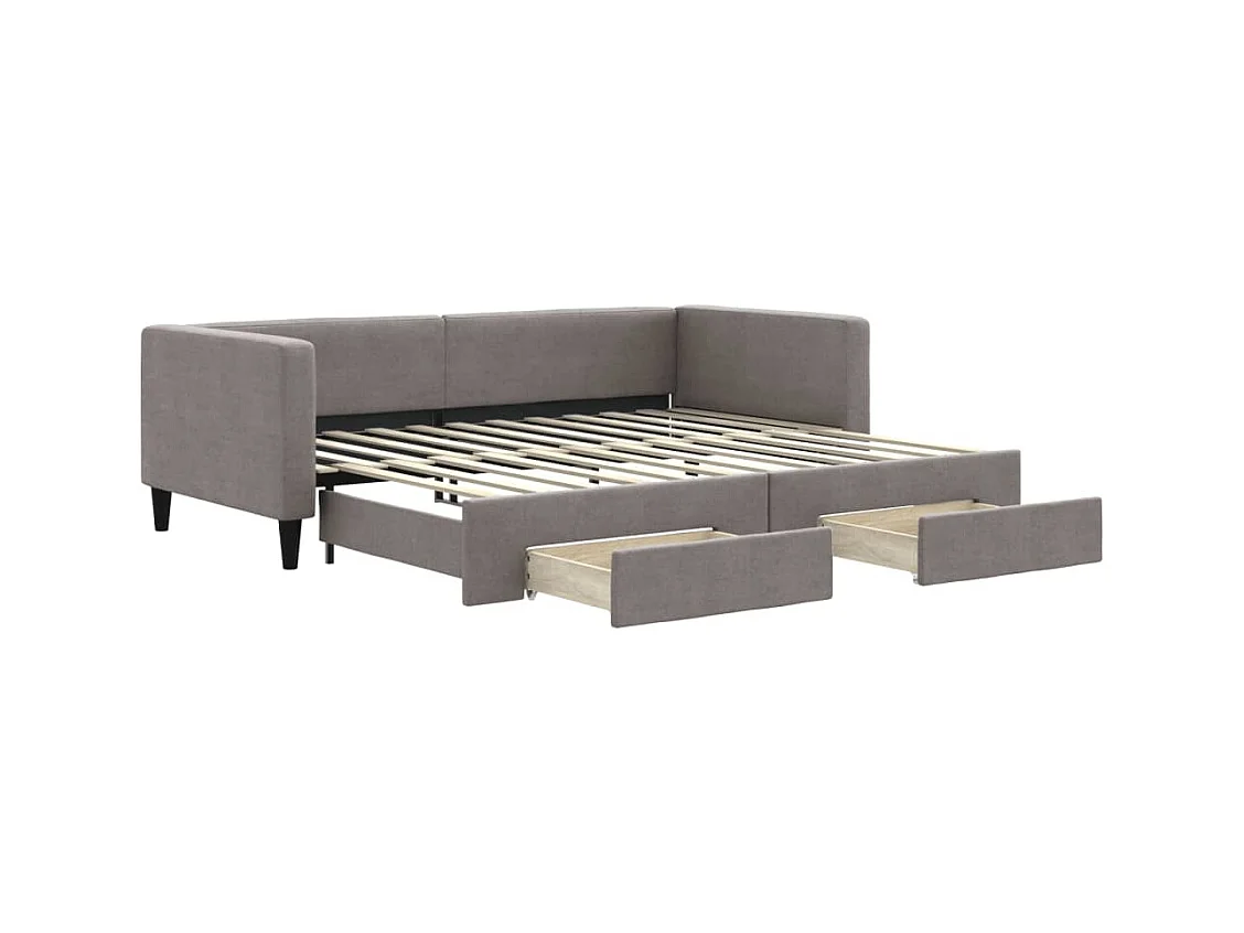 Lit de jour avec gigogne et tiroirs sans matelas taupe 90x200cm