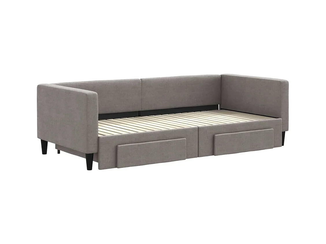 Lit de jour avec gigogne et tiroirs sans matelas taupe 90x200cm