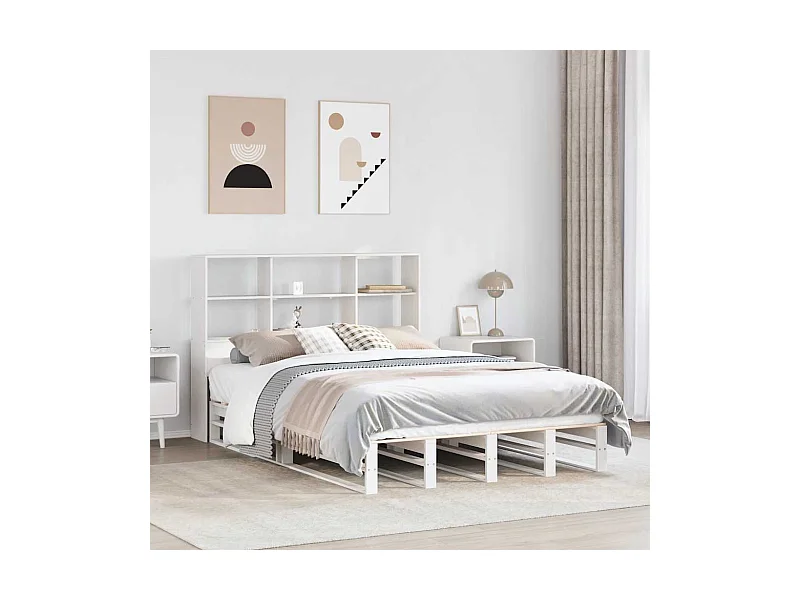 Lit bibliothèque sans matelas blanc 140x190 cm bois massif