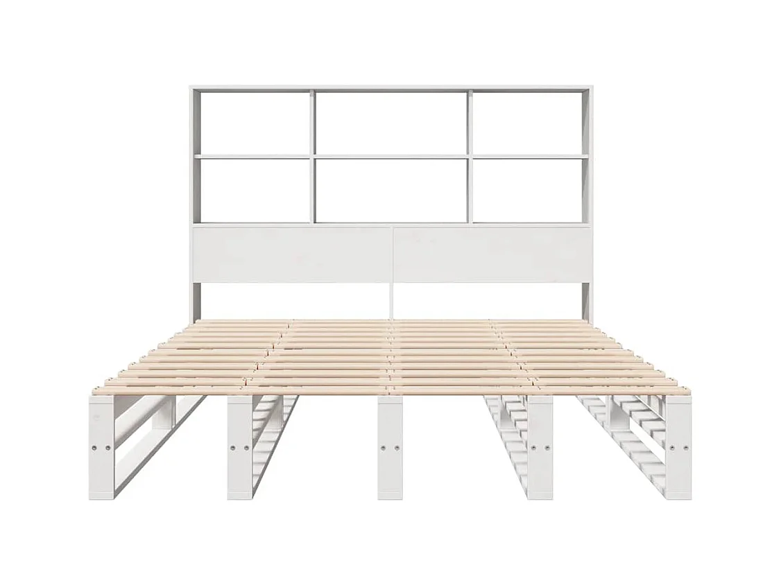 Lit bibliothèque sans matelas blanc 140x190 cm bois massif