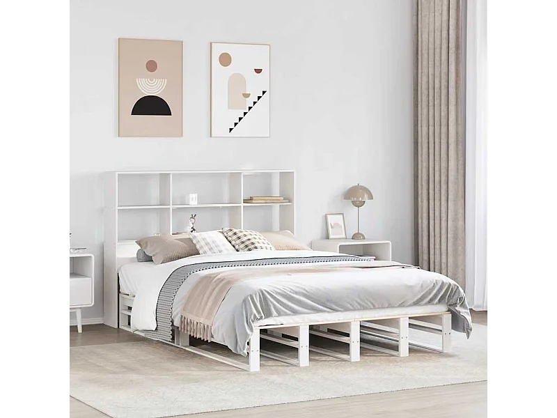 Letto libreria bianco senza materasso 140x190 cm in legno massello