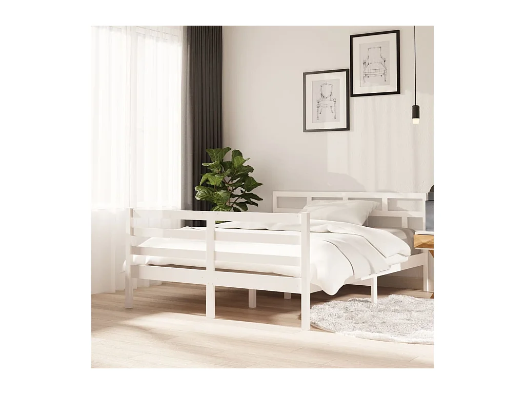 Estructura de cama sin colchón de madera maciza blanca 140x190 cm