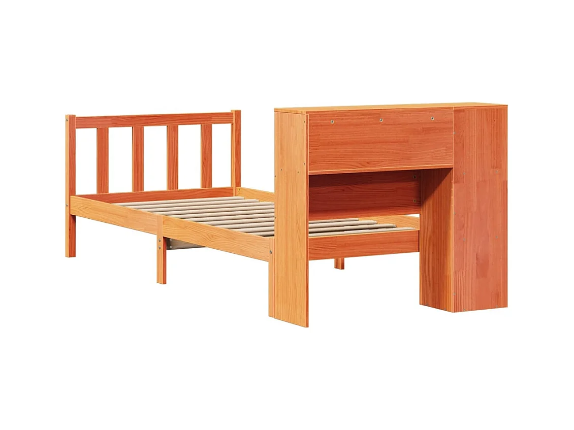 Lit bibliothèque sans matelas cire marron 100x200 cm pin massif