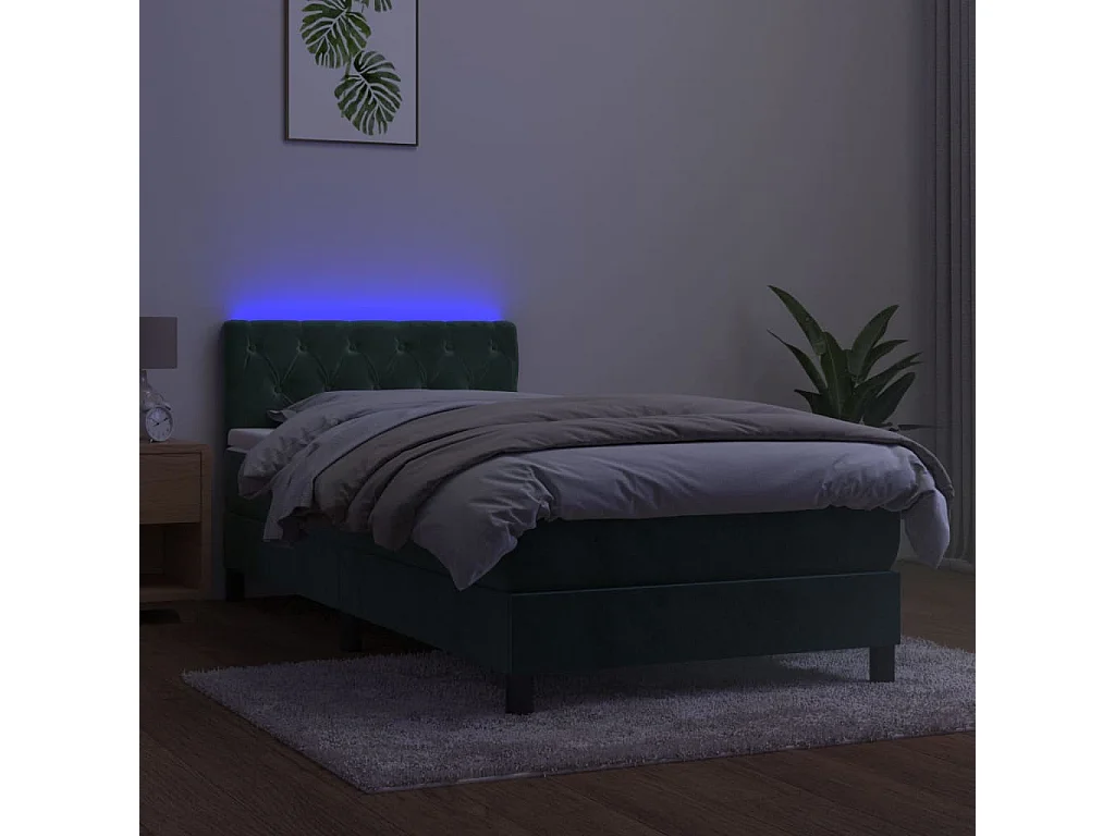 Somier de láminas con colchón y LED Verde oscuro 80x200cm