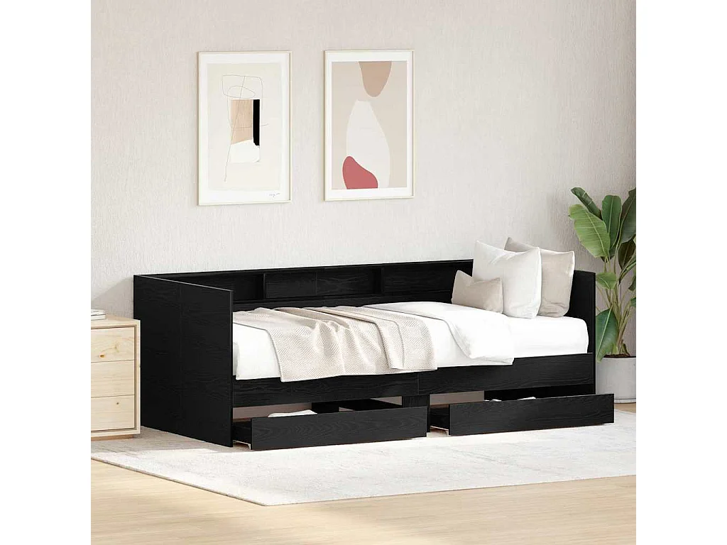 Cadre de lit de jour avec tiroirs Chêne noir 75 x 190 cm