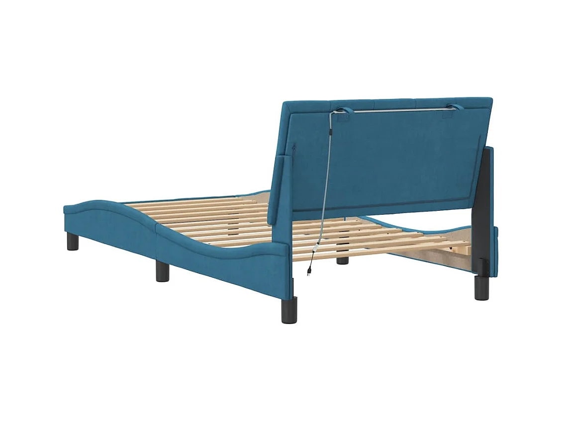 Struttura letto con LED senza materasso blu 100x200 cm velluto