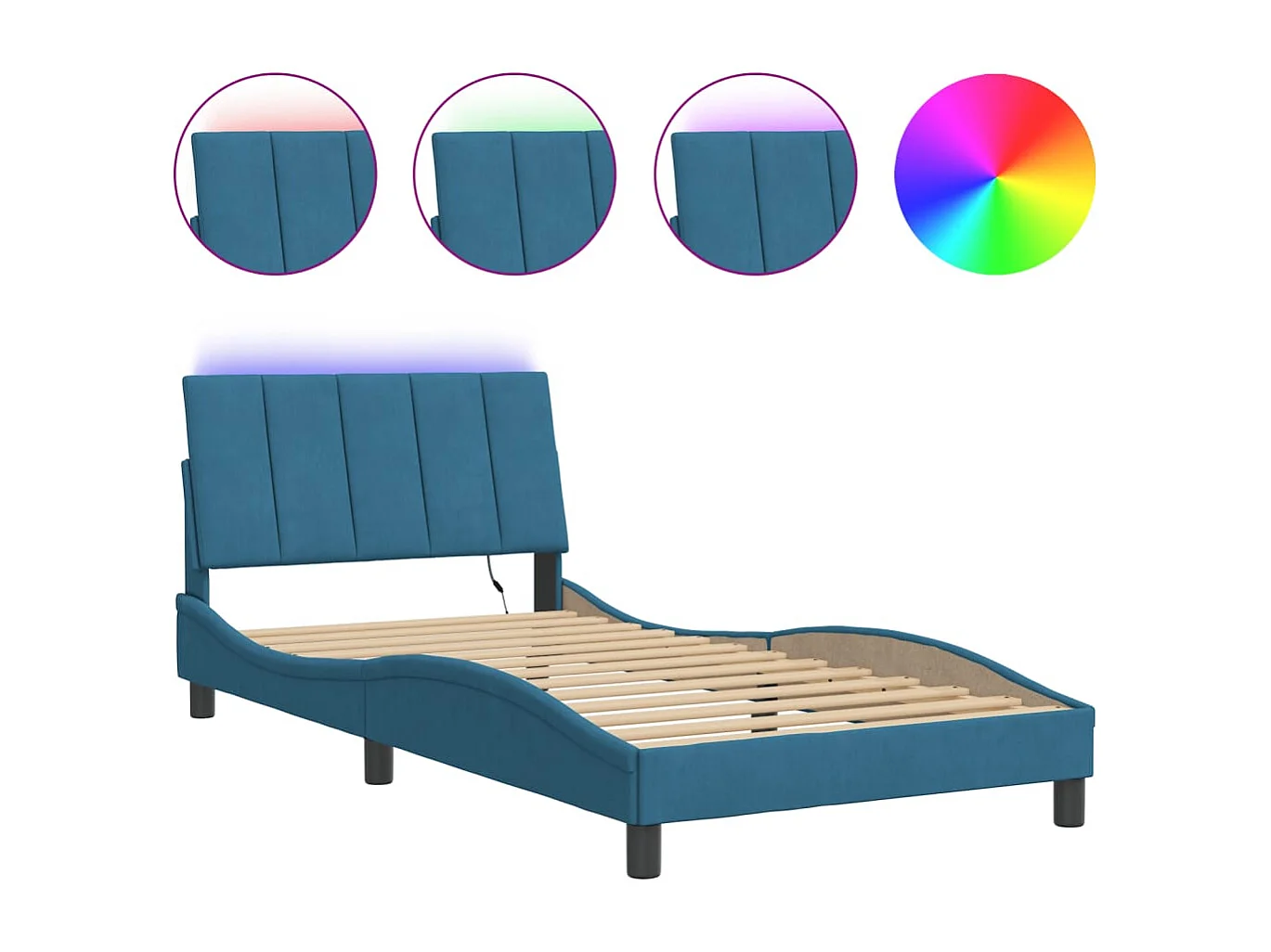 Cadre de lit avec LED sans matelas bleu 100x200 cm velours