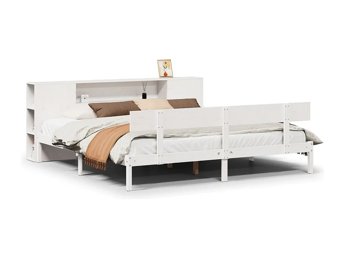 Lit bibliothèque sans matelas blanc 180x200 cm bois pin massif