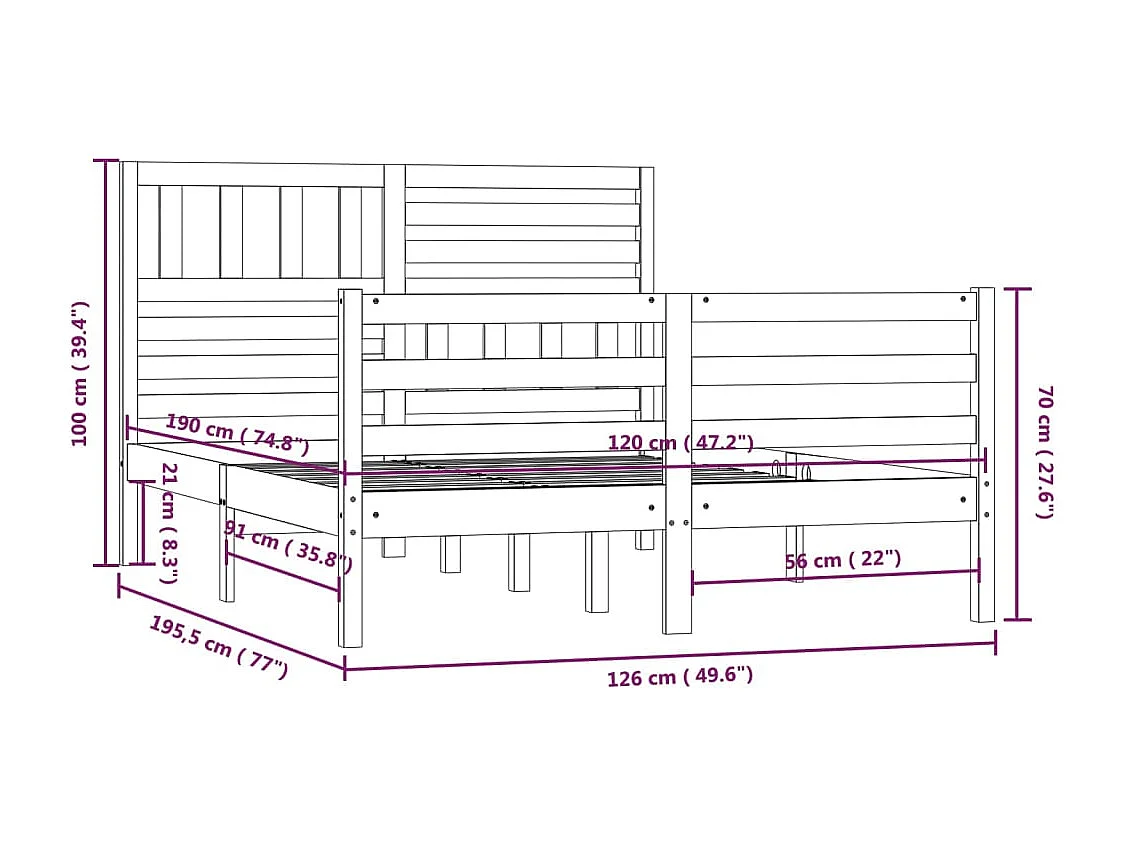 Bedframe zonder matras wit 120x190 cm massief hout