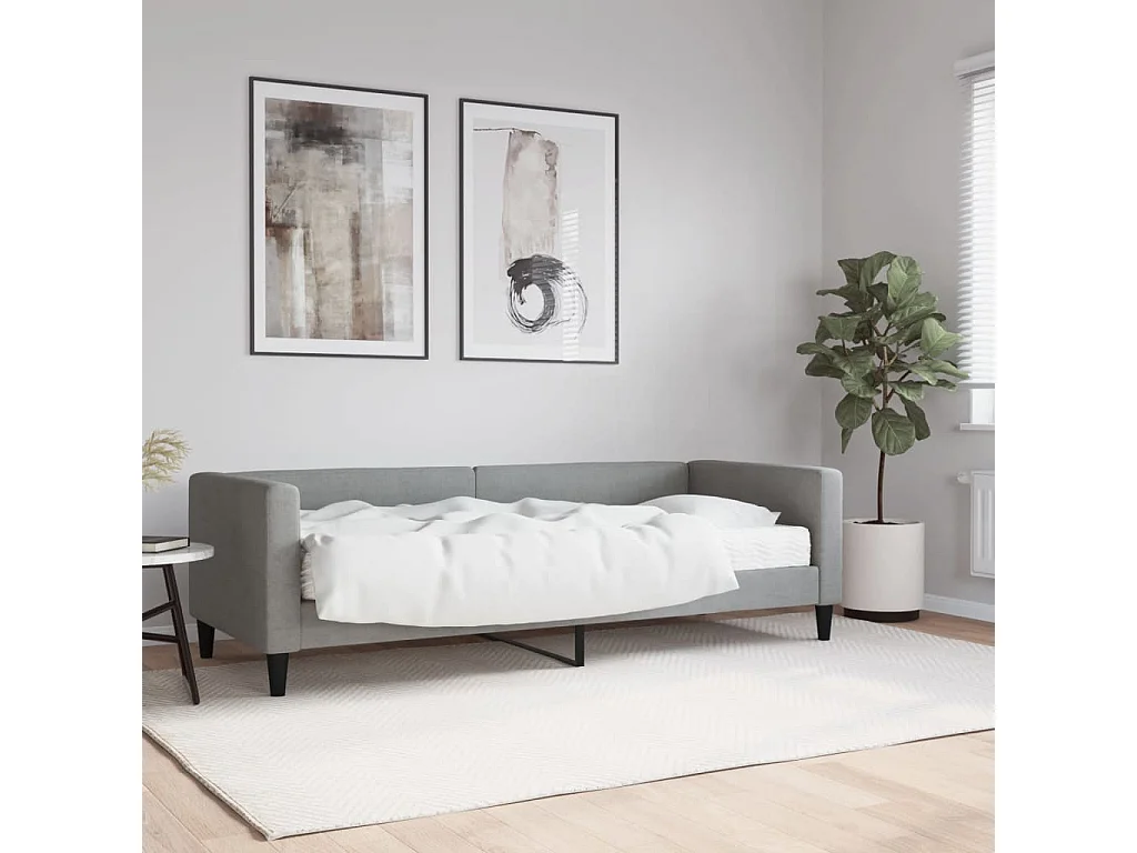Lit de jour avec matelas gris clair 80x200 cm tissu