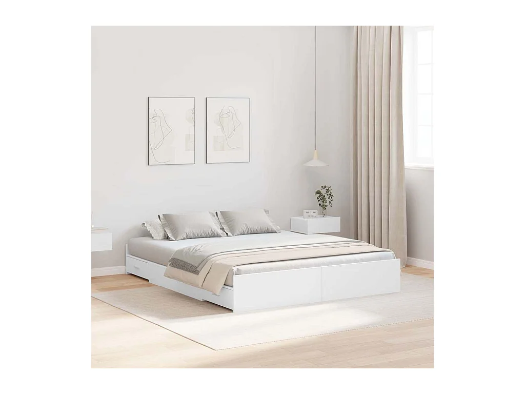 Cadre de lit avec rangement avec tête de lit Blanc 140 x 190 cm