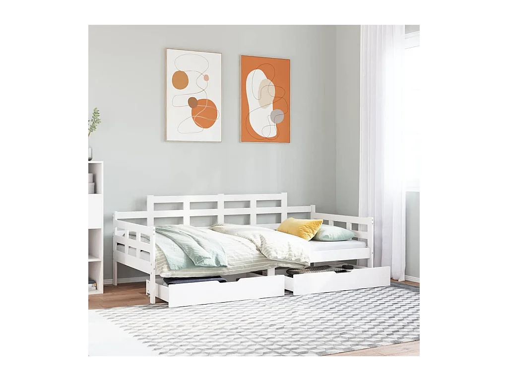 Lit de jour et tiroirs sans matelas blanc 80x200 cm bois massif