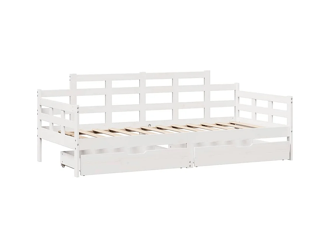Lit de jour et tiroirs sans matelas blanc 80x200 cm bois massif