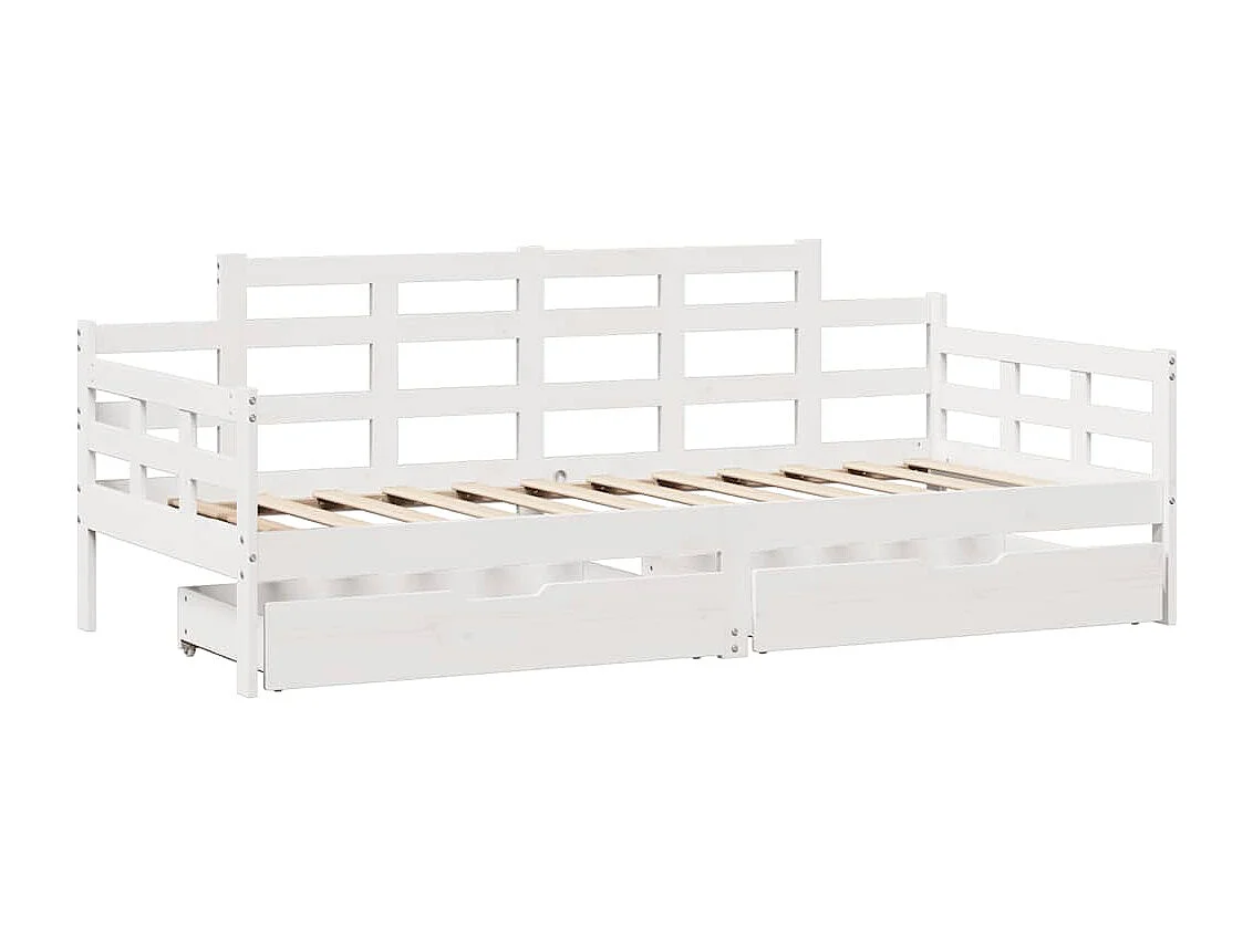 Divano letto e cassetti senza materasso bianco 80x200 cm in legno massello