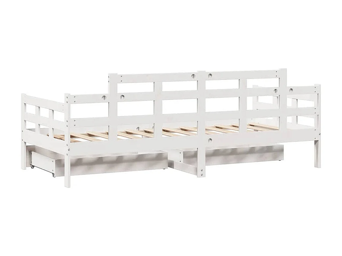 Divano letto e cassetti senza materasso bianco 80x200 cm in legno massello