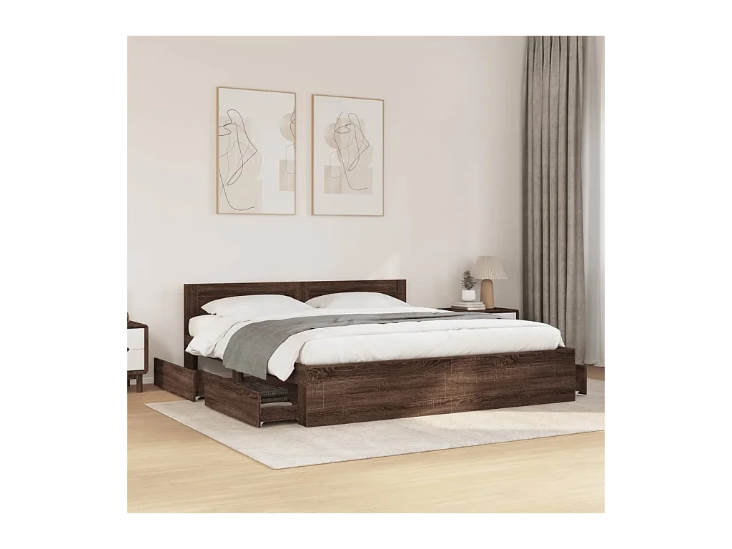 Bedframe hoofdbord zonder matras bruin eiken 200x200 cm