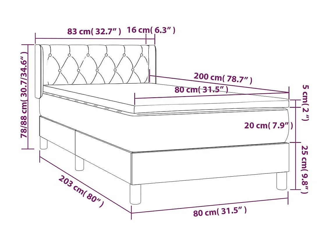 Sommier à lattes de lit et matelas Rose 80x200 cm Velours