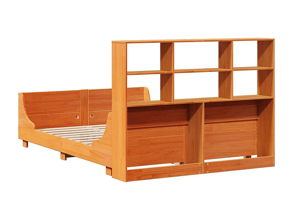 Lit bibliothèque sans matelas cire marron 140x200cm bois massif