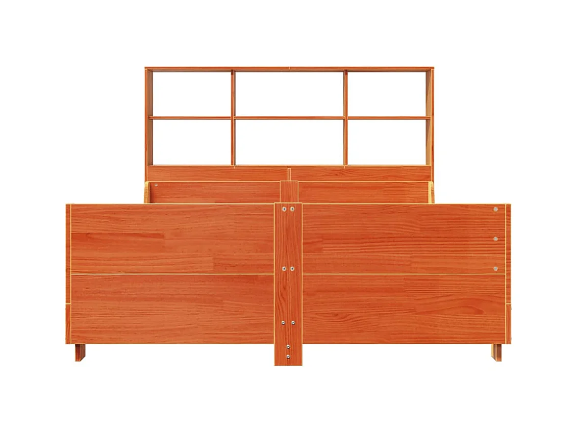 Cama librería sin colchón, color marrón cera, 140x200cm, madera maciza
