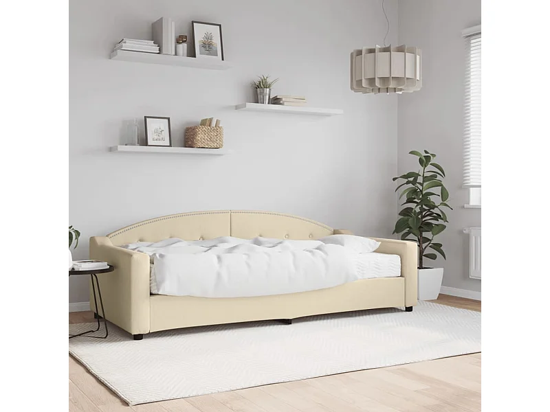 Divano letto con materasso color crema 90x200 cm in tessuto