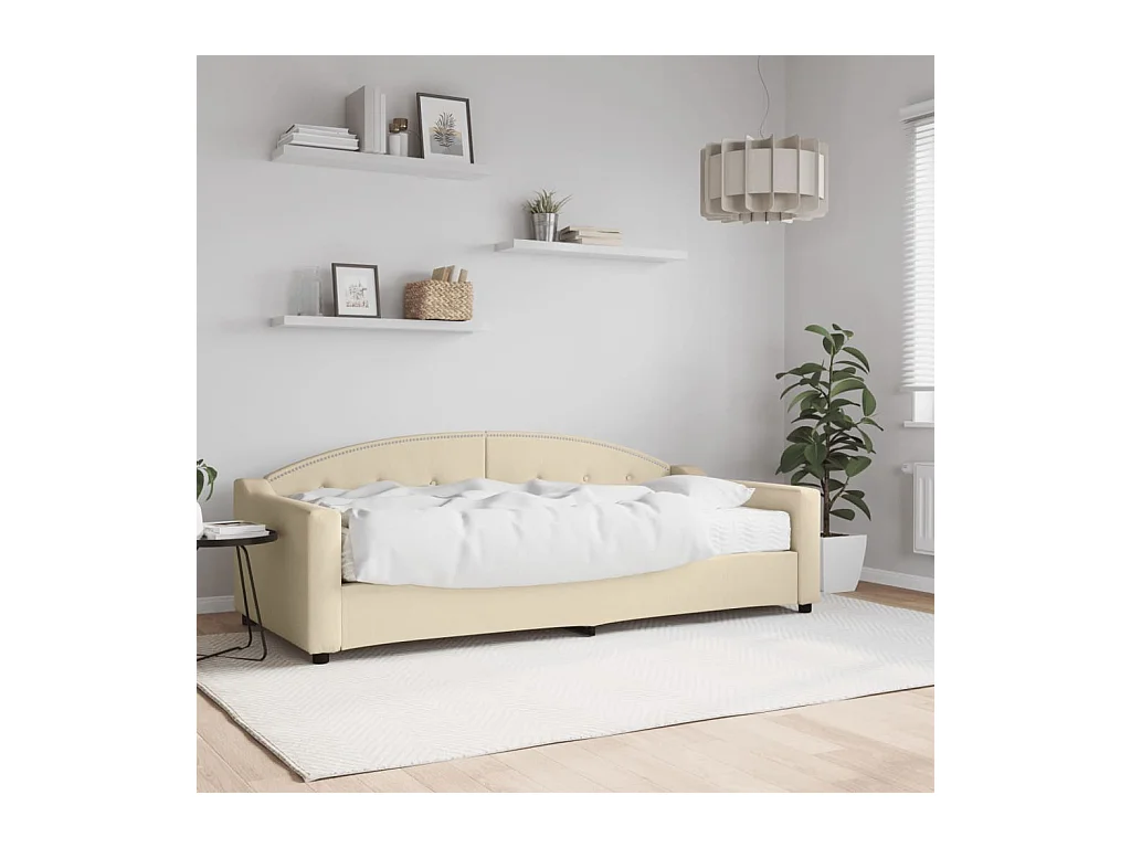 Divano letto con materasso color crema 90x200 cm in tessuto