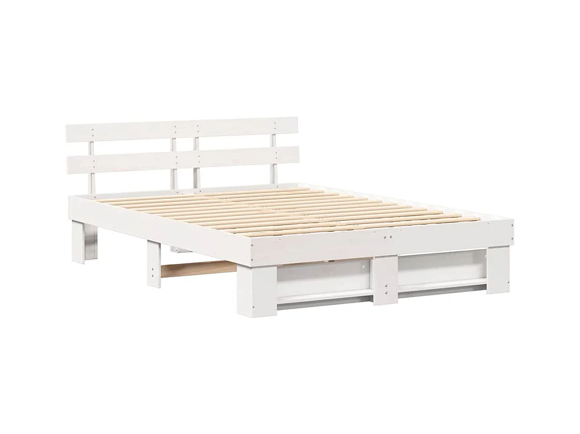 Wit bedframe 150 x 200 cm Massief grenenhout