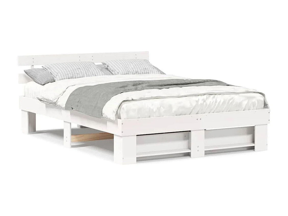 Struttura letto bianca 150 x 200 cm Legno massello di pino