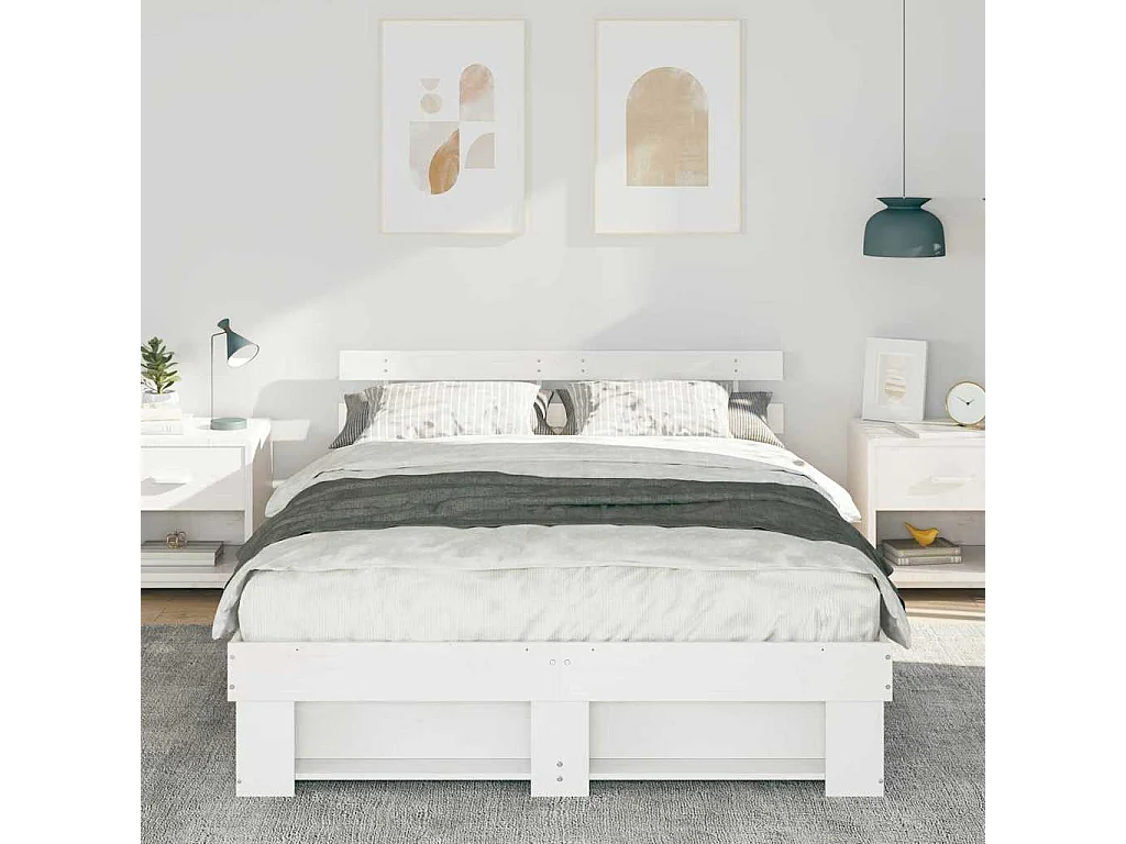 Struttura letto bianca 150 x 200 cm Legno massello di pino