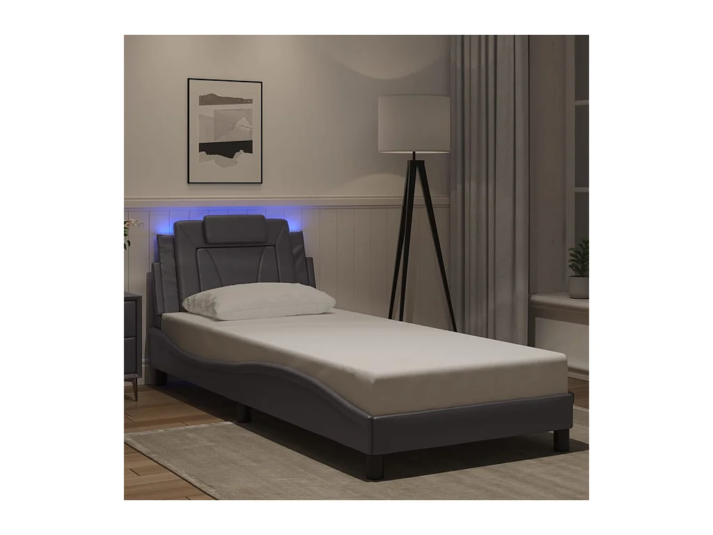 Struttura letto con LED senza materasso grigio 90x200 cm