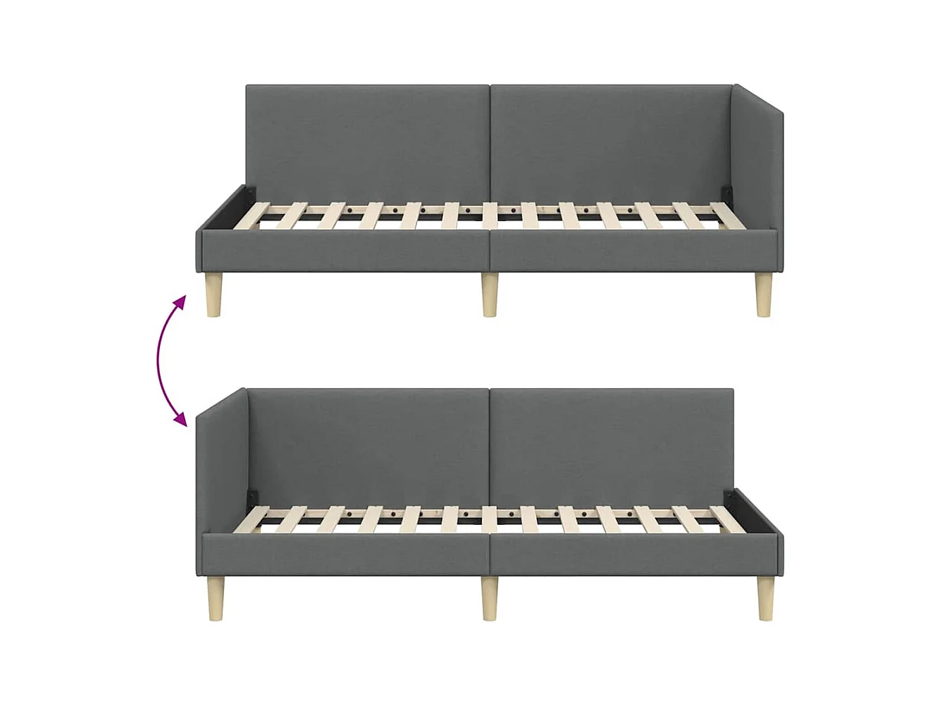 Hoekbedframe Overig Donkergrijs 90 x 200 cm