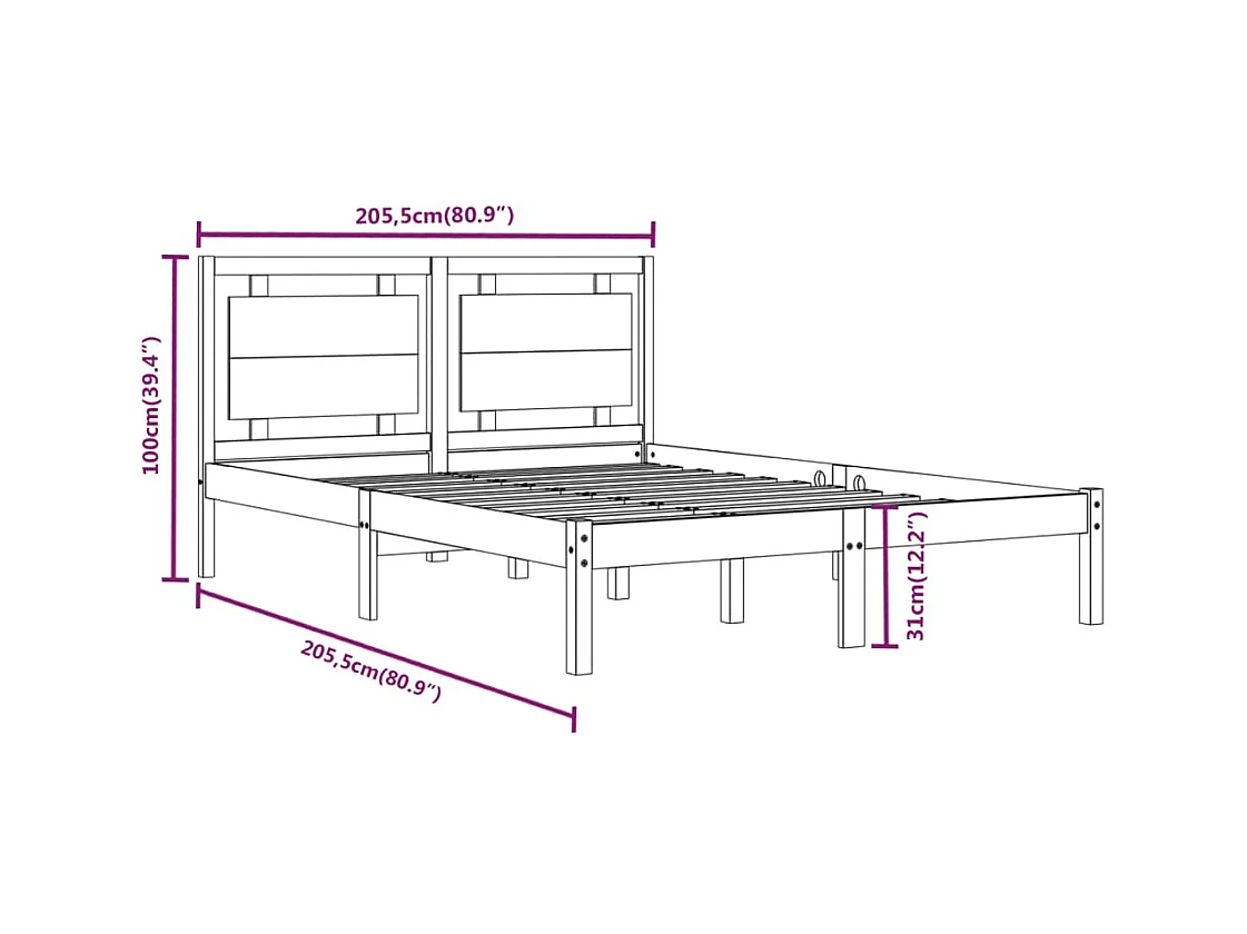 Bedframe zonder matras wit 200x200 cm massief hout