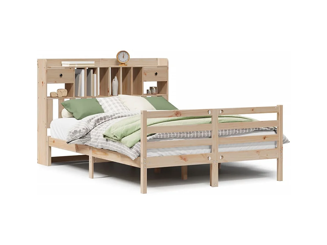 Letto a libreria senza materasso 140x200 cm in legno massello di pino