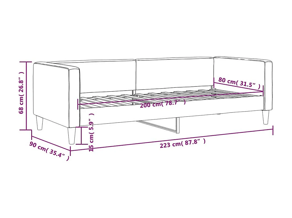 Tagesbett ohne Matratze schwarz 80x200 cm Stoff